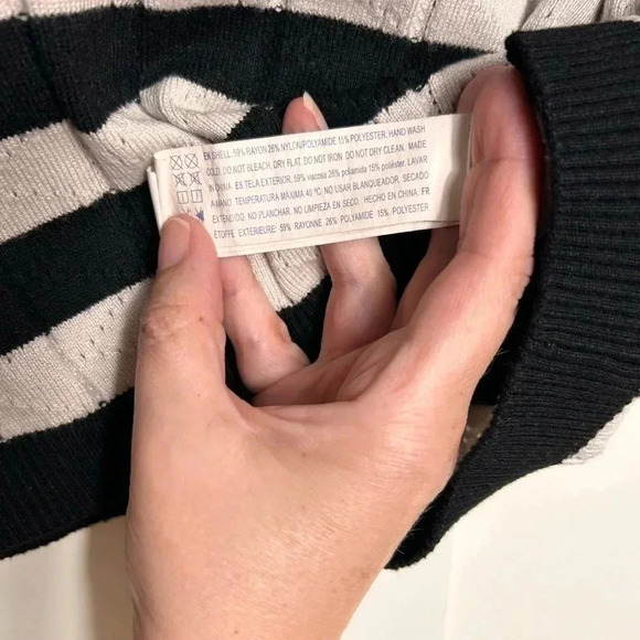 Striped pointelle summer sweater, S-M, crewneck, black white, cropped, Pretty - Picture 8 of 9